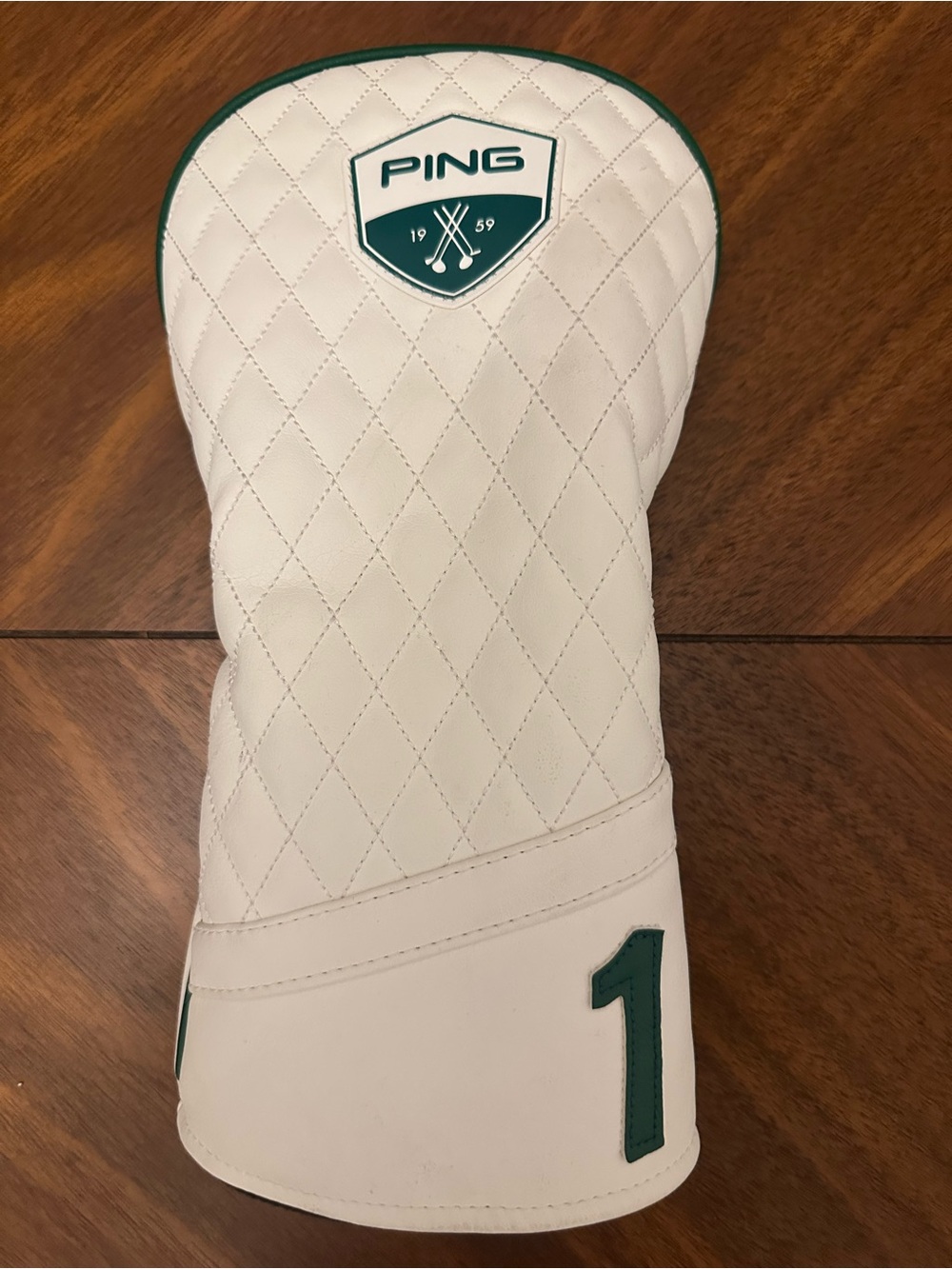 PING Limited Edition White Quilted Driver Headcover with Green Trim
